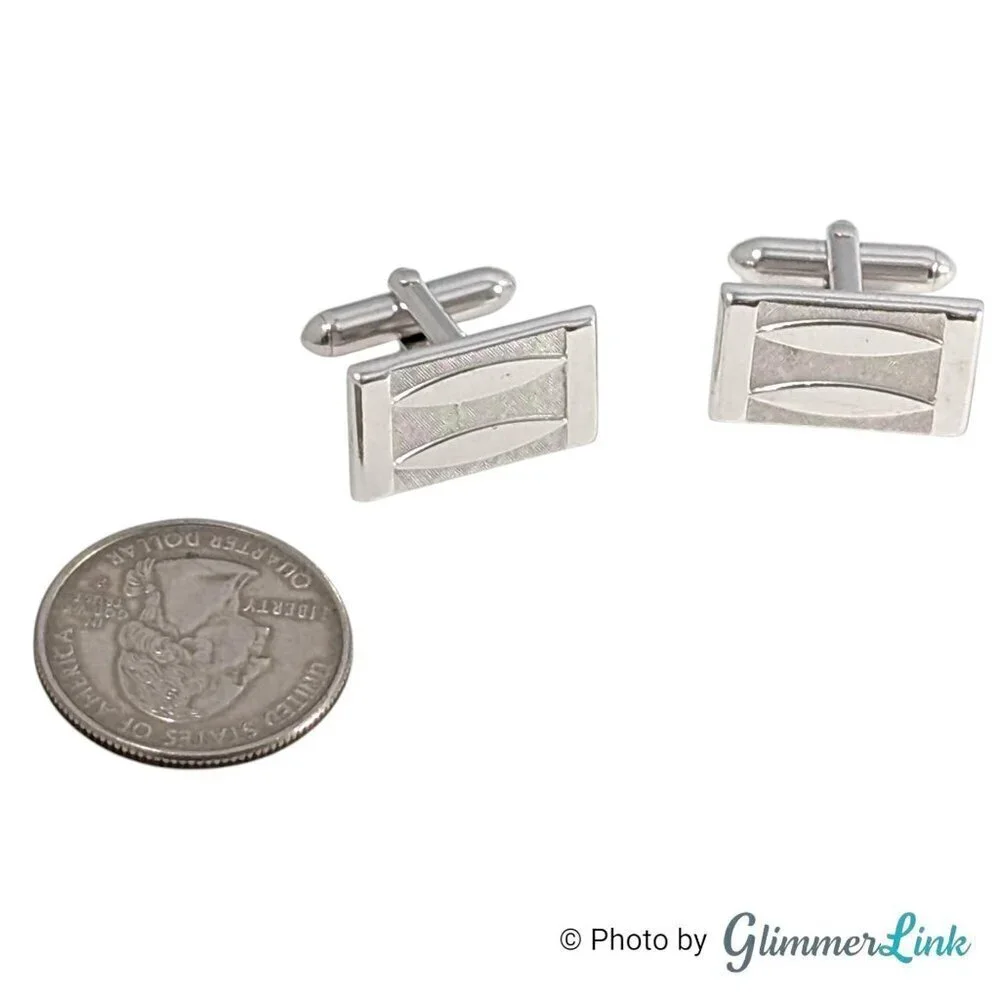 Vintage Swank Rectangular Textured Smooth Oval Geometric Silver Tone Cufflinks